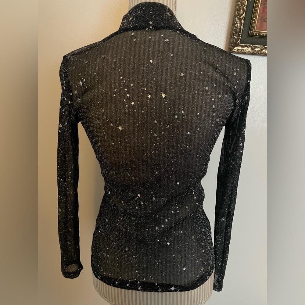 Mangopop Women’s Small Sheer Black Glitter Top - Picture 3 of 6